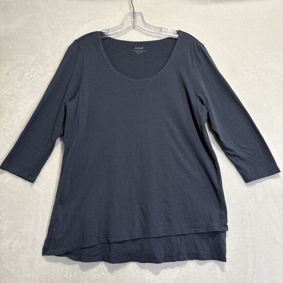 J Jill Top Women's Gray Pure Jill 3/4 Sleeve Artistic T-Shirt Scoop Neck Medium - Picture 1 of 16